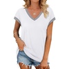 image:imageWIHOLL Womens Summer Tops 2026 Cap Short Sleeve Shirs V Neck T Shirts Fashion Beach Vacation Clothes Color BlockAll White