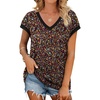 image:imageWIHOLL Womens Summer Tops 2026 Cap Short Sleeve Shirs V Neck T Shirts Fashion Beach Vacation Clothes Color BlockPrint Black Floral