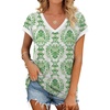 image:imageWIHOLL Womens Summer Tops 2026 Cap Short Sleeve Shirs V Neck T Shirts Fashion Beach Vacation Clothes Color BlockPrint Green