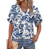 image:imageWIHOLL Womens Summer Tops Short Petal Sleeve Shirts Fashion V Neck Womens ClothingFloral 04