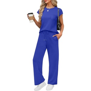 image:imageWIHOLL 2 Piece Sets for Women Casual Summer Travel Vacation Outfits Cap Sleeve Lounge SetRoyal Blue