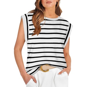 image:imageWIHOLL Cap Sleeve Tops for Women Summer Top Basic Tee Shirts Business Casual Tank Loose Fit 2026 FashionD  Black Stripe