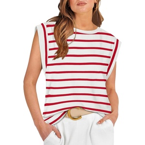 image:imageWIHOLL Cap Sleeve Tops for Women Summer Top Basic Tee Shirts Business Casual Tank Loose Fit 2026 FashionF  Redwhite Stripe