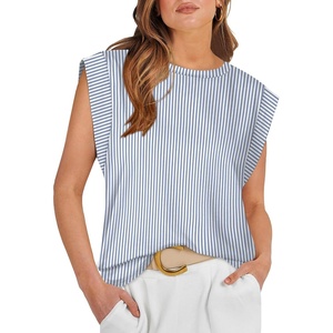 image:imageWIHOLL Cap Sleeve Tops for Women Summer Top Basic Tee Shirts Business Casual Tank Loose Fit 2026 FashionG  Blue Stripes