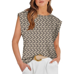image:imageWIHOLL Cap Sleeve Tops for Women Summer Top Basic Tee Shirts Business Casual Tank Loose Fit 2026 FashionG  Coffee Print