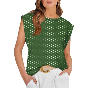 image:imageWIHOLL Cap Sleeve Tops for Women Summer Top Basic Tee Shirts Business Casual Tank Loose Fit 2026 FashionG  Green Polka Dots