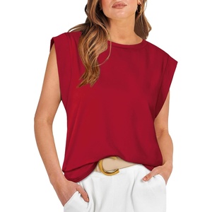 image:imageWIHOLL Cap Sleeve Tops for Women Summer Top Basic Tee Shirts Business Casual Tank Loose Fit 2026 FashionI  Red
