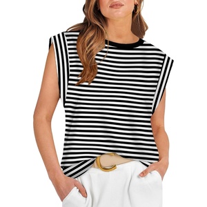 image:imageWIHOLL Cap Sleeve Tops for Women Summer Top Basic Tee Shirts Business Casual Tank Loose Fit 2026 FashionQ  Blackwhite Stripe