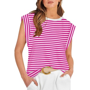 image:imageWIHOLL Cap Sleeve Tops for Women Summer Top Basic Tee Shirts Business Casual Tank Loose Fit 2026 FashionS  Fuchsiawhite Stripe