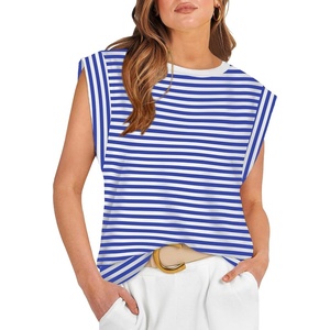 image:imageWIHOLL Cap Sleeve Tops for Women Summer Top Basic Tee Shirts Business Casual Tank Loose Fit 2026 FashionT  Bluewhite Stripe