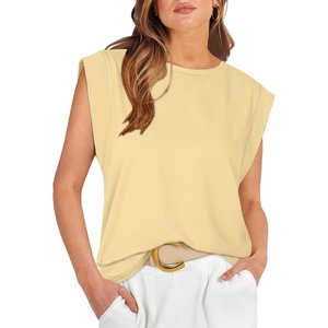 image:imageWIHOLL Cap Sleeve Tops for Women Summer Top Basic Tee Shirts Business Casual Tank Loose Fit 2026 FashionY  Pale Yellow