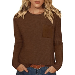 image:imageWIHOLL Long Sleeve Shirts for Women Waffle Knit Trendy Fall Fashion 2026 Dressy Casual Blouses Teacher OutfitsBrown