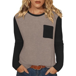 image:imageWIHOLL Long Sleeve Shirts for Women Waffle Knit Trendy Fall Fashion 2026 Dressy Casual Blouses Teacher OutfitsColor Block Khaki