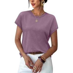 image:imageWIHOLL Short Sleeve Sweater for Women Summer Tops Crew Neck Fashion Clothing Tshirts Shirts Travel Outfits Dressy CasualGrey Purple