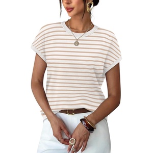 image:imageWIHOLL Short Sleeve Sweater for Women Summer Tops Crew Neck Fashion Clothing Tshirts Shirts Travel Outfits Dressy CasualStriped 03