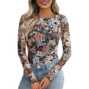 image:imageWIHOLL Womens Mesh Sheer Tops Sexy Crew Neck Summer Loose FIt Party Clubwear ShirtsA Floral Print