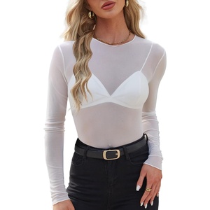 image:imageWIHOLL Womens Mesh Sheer Tops Sexy Crew Neck Summer Loose FIt Party Clubwear ShirtsA2 White