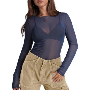 image:imageWIHOLL Womens Mesh Sheer Tops Sexy Crew Neck Summer Loose FIt Party Clubwear ShirtsA3 Blue