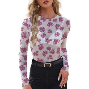 image:imageWIHOLL Womens Mesh Sheer Tops Sexy Crew Neck Summer Loose FIt Party Clubwear ShirtsA4 Floral