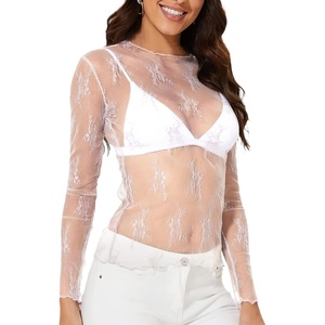 image:imageWIHOLL Womens Mesh Sheer Tops Sexy Crew Neck Summer Loose FIt Party Clubwear ShirtsB3 White