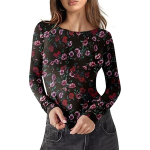 image:imageWIHOLL Womens Mesh Sheer Tops Sexy Crew Neck Summer Loose FIt Party Clubwear ShirtsC2 Black Print