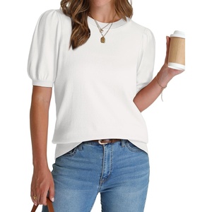image:imageWIHOLL Womens Puff Short Sleeve Sweater 2026 Spring Summer Tops Trendy Business Causal Outfits Work Blouses Clothes01  White