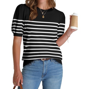 image:imageWIHOLL Womens Puff Short Sleeve Sweater 2026 Spring Summer Tops Trendy Business Causal Outfits Work Blouses ClothesBlackWhite