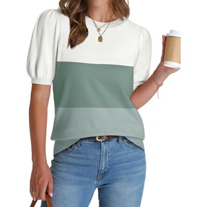 image:imageWIHOLL Womens Puff Short Sleeve Sweater 2026 Spring Summer Tops Trendy Business Causal Outfits Work Blouses ClothesWhite Green Blue