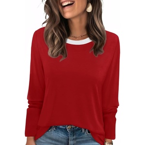 image:imageWIHOLL Womens Striped Long Sleeve Shirts Fall Outfits 2026 Color Block Tops Fashion Clothing Ribbed Crewneck Tee BlousesGred