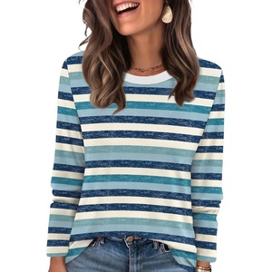 image:imageWIHOLL Womens Striped Long Sleeve Shirts Fall Outfits 2026 Color Block Tops Fashion Clothing Ribbed Crewneck Tee BlousesHblue Stripes