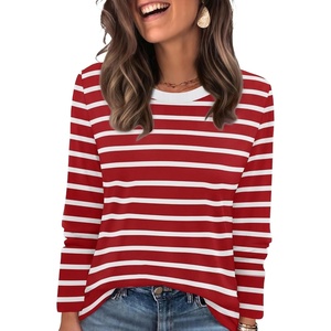 image:imageWIHOLL Womens Striped Long Sleeve Shirts Fall Outfits 2026 Color Block Tops Fashion Clothing Ribbed Crewneck Tee BlousesHred Stripes