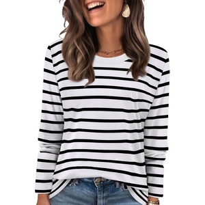 image:imageWIHOLL Womens Striped Long Sleeve Shirts Fall Outfits 2026 Color Block Tops Fashion Clothing Ribbed Crewneck Tee BlousesHwhite Stripes