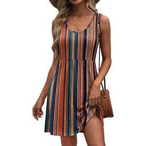 image:imageWIHOLL Womens Summer Dress 2026 ALine Sleeveless Casual Sundress with Pockets FloralSolidBrown Vertical Stripe