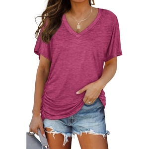 image:imageWIHOLL Womens Summer TShirts Short Sleeve V Neck Dolman Tops with Side Shirring Loose Fit Shirts Spring Fashion04fuchsia
