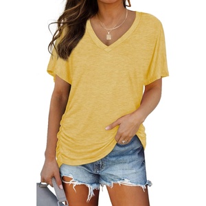 image:imageWIHOLL Womens Summer TShirts Short Sleeve V Neck Dolman Tops with Side Shirring Loose Fit Shirts Spring Fashion05yellow
