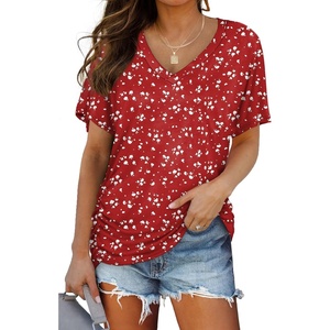 image:imageWIHOLL Womens Summer TShirts Short Sleeve V Neck Dolman Tops with Side Shirring Loose Fit Shirts Spring Fashion3spotted Red