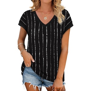 image:imageWIHOLL Womens Summer Tops 2026 Cap Short Sleeve Shirs V Neck T Shirts Fashion Beach Vacation Clothes Color BlockPrint Black