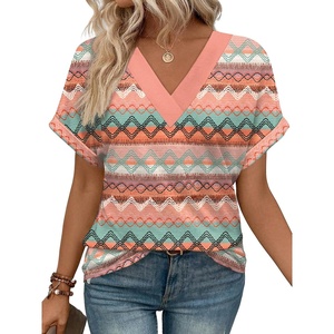 image:imageWIHOLL Womens Summer Tops Short Dolman Sleeve Shirts 2026 Fashion V Neck Outfits Clothes2boho Stripes 2
