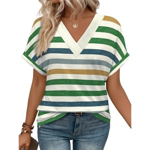 image:imageWIHOLL Womens Summer Tops Short Dolman Sleeve Shirts 2026 Fashion V Neck Outfits Clothes2striped  Green
