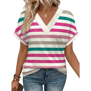image:imageWIHOLL Womens Summer Tops Short Dolman Sleeve Shirts 2026 Fashion V Neck Outfits Clothes2striped  Hot Pink