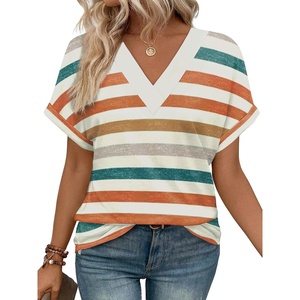 image:imageWIHOLL Womens Summer Tops Short Dolman Sleeve Shirts 2026 Fashion V Neck Outfits Clothes2striped  Orange
