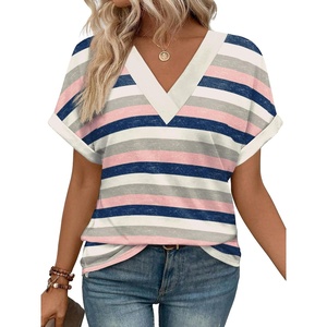 image:imageWIHOLL Womens Summer Tops Short Dolman Sleeve Shirts 2026 Fashion V Neck Outfits Clothes2striped  Pink