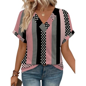 image:imageWIHOLL Womens Summer Tops Short Dolman Sleeve Shirts 2026 Fashion V Neck Outfits Clothes3black Stripes