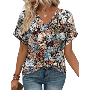 image:imageWIHOLL Womens Summer Tops Short Dolman Sleeve Shirts 2026 Fashion V Neck Outfits Clothes3floral Fierce