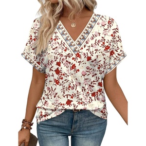 image:imageWIHOLL Womens Summer Tops Short Dolman Sleeve Shirts 2026 Fashion V Neck Outfits Clothes3floral Red