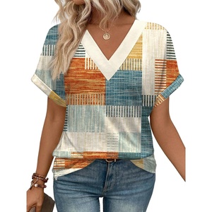 image:imageWIHOLL Womens Summer Tops Short Dolman Sleeve Shirts 2026 Fashion V Neck Outfits Clothes3plaid