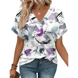 image:imageWIHOLL Womens Summer Tops Short Dolman Sleeve Shirts 2026 Fashion V Neck Outfits Clothes3purple Printed