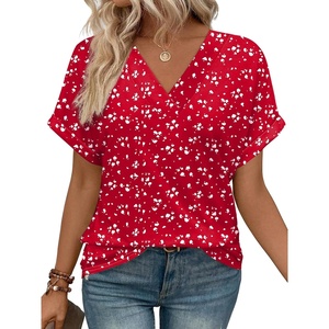 image:imageWIHOLL Womens Summer Tops Short Dolman Sleeve Shirts 2026 Fashion V Neck Outfits Clothes3red Spot