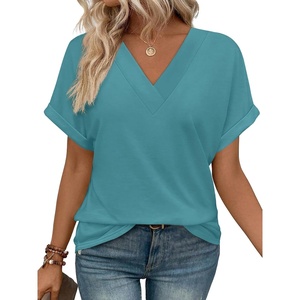 image:imageWIHOLL Womens Summer Tops Short Dolman Sleeve Shirts 2026 Fashion V Neck Outfits ClothesBlue
