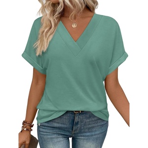 image:imageWIHOLL Womens Summer Tops Short Dolman Sleeve Shirts 2026 Fashion V Neck Outfits ClothesGreen Blue